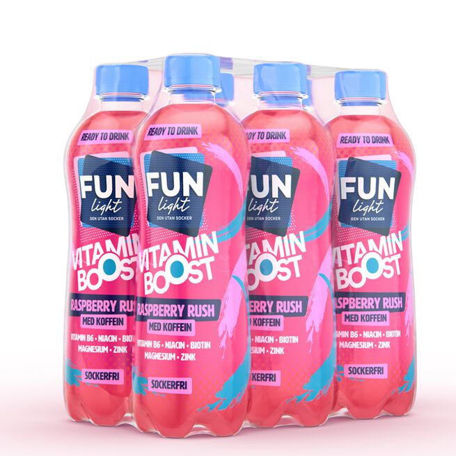 6 x FUN Light Vitamin Boost 500 ml Raspberry Rush Med koffein