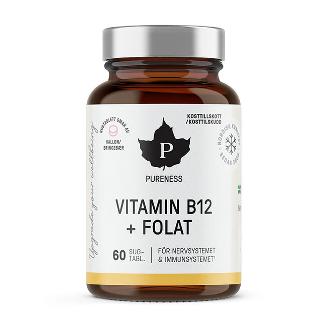 Vitamin B12 + Folat Hallon 60 sugtabletter
