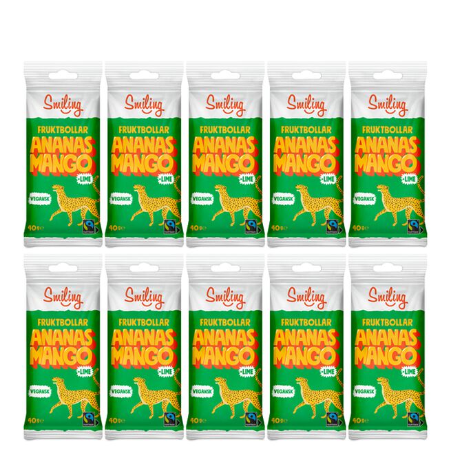 10 x Smiling Fruktbollar Mango/Ananas/Lime, 40 g Mango/Ananas/Lime