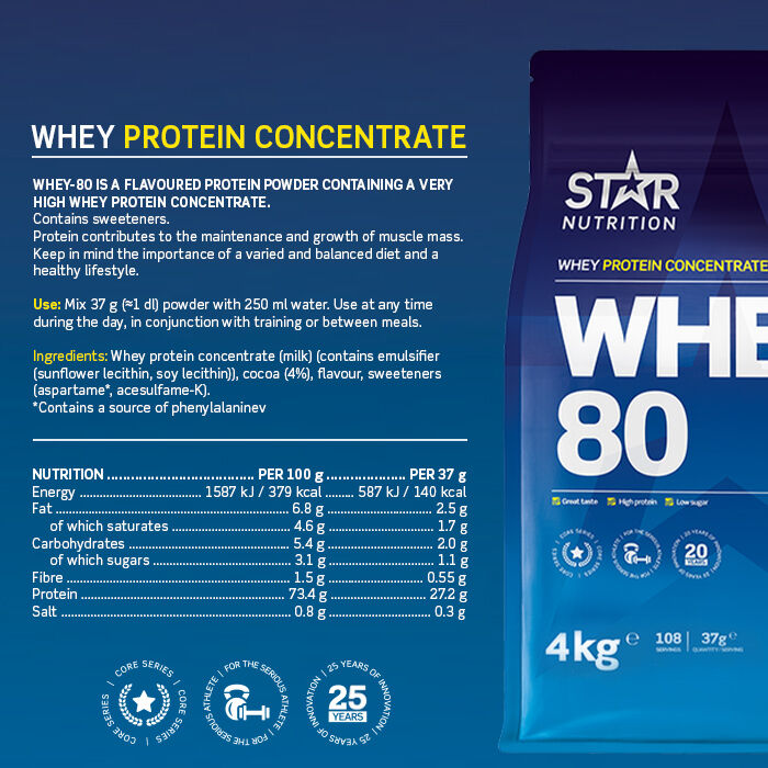 Whey-80 Vassleprotein 4 kg Double Rich Chocolate