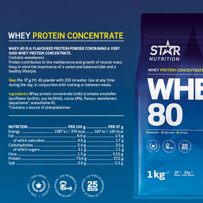 Whey-80 Vassleprotein 1 kg Double Rich Chocolate