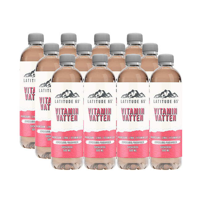 12 x Latitude 65, Vitaminvatten, 500 ml Jordgubb/Rabarber