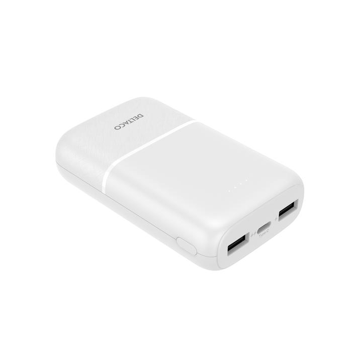 Powerbank 10 000 mAh med 2x USB-A och 1x USB-C Vit