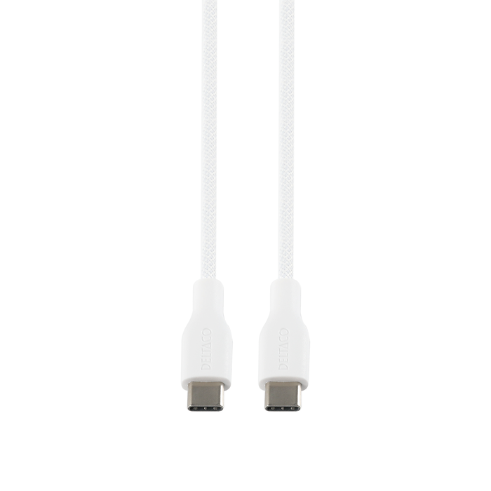 USB-C till USB-C Fl&auml;tad Laddningskabel 60W 1 m Vit